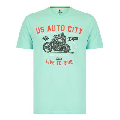 T-Shirts Auto City Motif Cotton Jersey T-Shirt in Limpet Shell Blue - South Shore / M - Tokyo Laundry