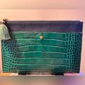 J. Crew Bags | I Crew Emerald Green Snakeskin Print And Navy Leather Envelope Clutch | Color: Blue/Green | Size: Os