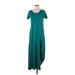 Cuddl Duds Casual Dress - A-Line Scoop Neck Short sleeves: Teal Solid Dresses - Women's Size X-Small