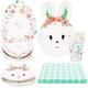 Zstar 68 Piece Green Party Tableware Easter Bunny Party Plates Set Paper Party Accessories for Easter, Paper Plates, Paper Cups, Napkins, Severs 16 Guests