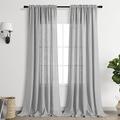 Light Grey Linen Curtains 120 Inch Length for Bedroom 2 Panels Rod Pocket Semi Sheer Burlap Cotton Look Textured Light Filtering Neutral Farmhouse Beige Curtains for Living Room Rustic 52x120