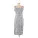 Tahari Casual Dress - Midi Square Sleeveless: Silver Stripes Dresses - Women's Size 2