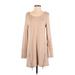 Soma Casual Dress - A-Line Scoop Neck Long sleeves: Tan Solid Dresses - Women's Size Small