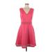 Guess Casual Dress - Mini V Neck Sleeveless: Pink Solid Dresses - Women's Size 8