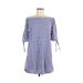 Elan Casual Dress - Shift Off The Shoulder 3/4 sleeves: Blue Checkered/Gingham Dresses - Women's Size Medium