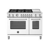 Bertazzoni Master Series Dual-Fuel Range 48" - 6 Burners + Electric Griddle - Electric Oven in White | Wayfair MAS486GDFMBIV