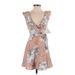 lost & wander Casual Dress - A-Line V-Neck Sleeveless: Tan Print Dresses - New - Women's Size X-Small