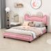 Trinx Jimmica Vegan Carton Ears Shaped Headboard Platform Bed Wood & /Upholstered/Faux leather in Pink | 39.1 H x 57.7 W x 79.5 D in | Wayfair