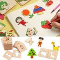 Pochoirs en bois Montessori pour enfants jouets de dessin modèle de peinture bricolage jouets