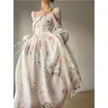 Robe de soirée en mousseline de soie à manches longues pour femmes robe mi-longue florale française