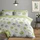 Pure Lux Design Green and Grey Floral Duvet Cover Set with Daisy Reverse. 200 Thread Count Cotton Rich