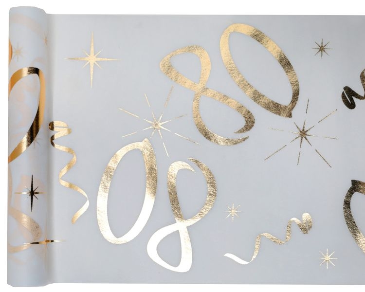 80. Geburtstag weiss gold Tischläufer 5 m x 30 cm Zahl 80 Image