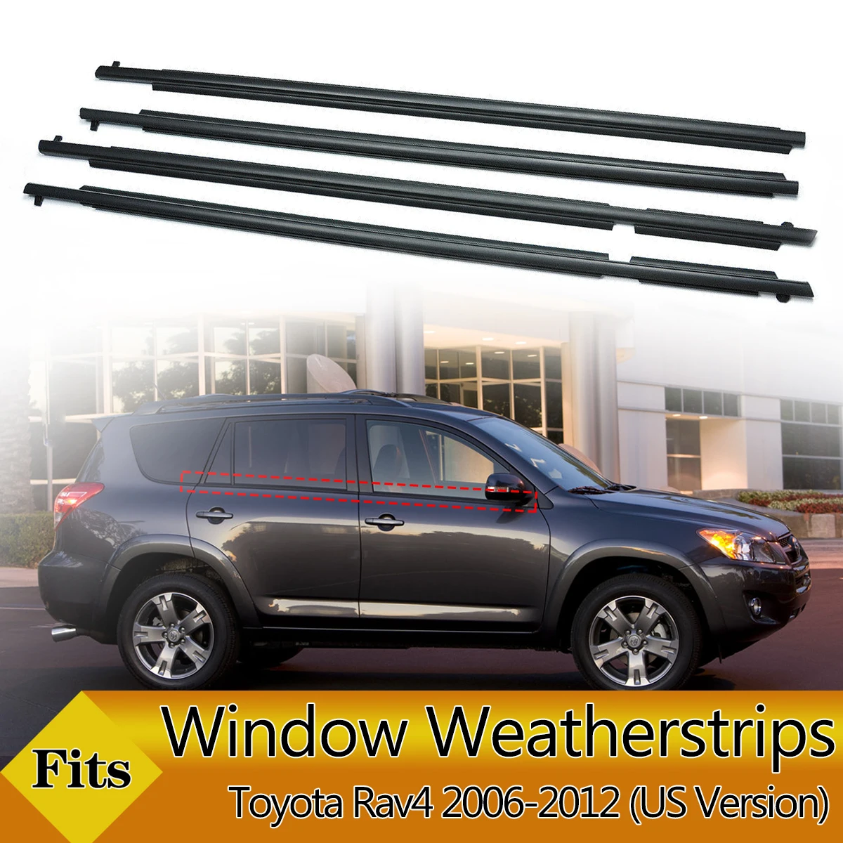 4PCS Finestre esterne per auto Guarnizione in gomma Striscia di pressione impermeabile Cintura di tenuta Modanatura Trim per Toyota Rav4 US 2006-2012