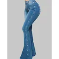 Jeans a vita alta donna pantalone a vita alta Stretch pavimento pantaloni svasati Solid Rivet Design