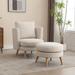 Modern Style Upholstered Accent Chair with Ottoman with Wooden Leg and Throw Pillow