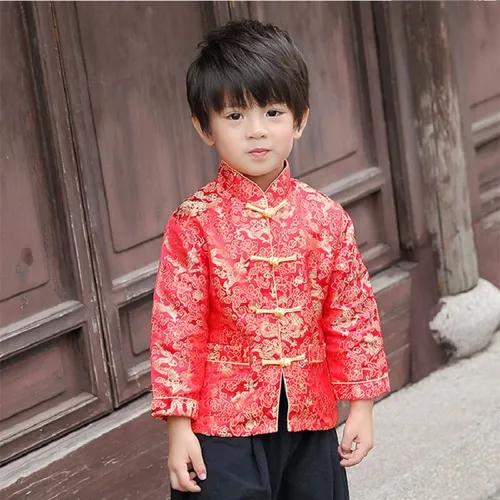 Roten Drachen Kinder Mantel Chinesische Frühling Festival Kostüme Jungen Jacken Kleidung Outfits