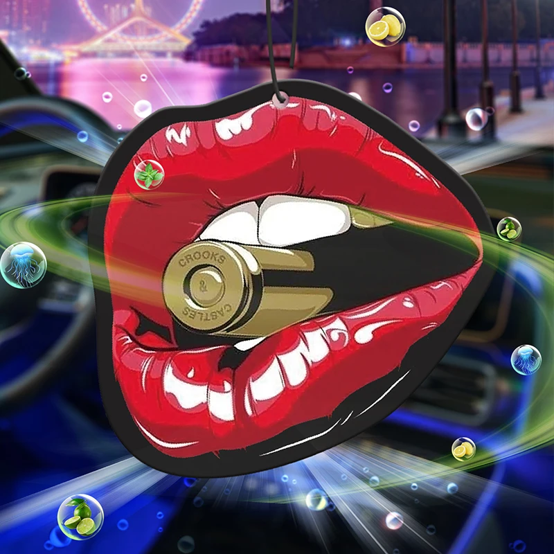 Rote Lippen beißen Kugeln, lustiges und interessantes Auto, Parfüm, Aromatherapie, Dufttabletten, Lufterfrischer, Rückspiegel-Anhänger Image