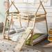 House Bunk Beds , Wood Twin Over Queen Bunk Bed w/Climbing Nets & Climbing Ramp, Playhouse Bunk Bed for Kids Girls Boys