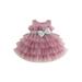 Qtinghua Toddler Baby Girls Ball Gown Sleeveless Bow Mesh Tulle Tutu Princess Dresses Formal Party Birthday Wedding Dress Bean Paste Pink 2-3 Years