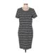 Liz Claiborne Casual Dress - Sheath Scoop Neck Short sleeves: Gray Stripes Dresses - Women's Size Large