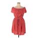 City Chic Casual Dress - Mini Boatneck Short sleeves: Red Print Dresses - Women's Size 16 Plus