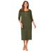 Plus Size Women's Knit T-Shirt Dress by Jessica London in Dark Olive Green (Size 14 W) Stretch Jersey 3/4 Sleeves