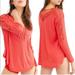 Free People Tops | Free People Coral Womens Long Sleeve Lace Panel Tunic Knit Top Small Boho $78 | Color: Orange/Red | Size: S