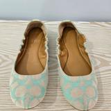 Coach Shoes | Coach Aly Beige & Mint Green Signature Logo Ballet Flats Women Size 7.5b Slip On | Color: Tan | Size: 7.5