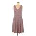 Ann Taylor Factory Casual Dress - A-Line: Burgundy Checkered/Gingham Dresses - Women's Size 6