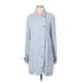 Rails Casual Dress - Shift Collared Long sleeves: Blue Print Dresses - Women's Size Small