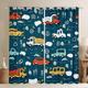 Bedluxy Cars Cartoon Window Curtains Cars Bus Print Darkening Dreapes Cars Bus Print Blackout Curtains for Kids Boys Girls Transportation Car Window Treatments W46*L54