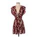 Charlie Holiday. Casual Dress - Mini Plunge Short sleeves: Burgundy Print Dresses - Women's Size 4