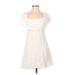 Ann Taylor LOFT Casual Dress - Mini Square Short sleeves: White Solid Dresses - Women's Size 0 Petite