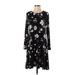 Old Navy Casual Dress - A-Line Crew Neck Long sleeves: Black Floral Dresses - Women's Size Small