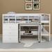 Harriet Bee Jaems Full Size Low Loft Bed w/ Rolling Portable Desk, Drawers & Shelves in White | 45 H x 65.2 W x 77.4 D in | Wayfair