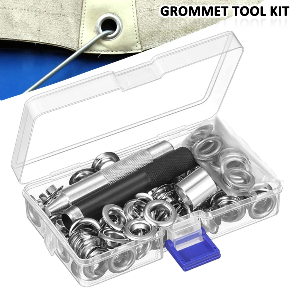 100 ensembles Kit d'outils d'œillets outil de réglage d'œillets œillets de 10mm avec outils d'installation et mallette de rangement pour vêtements de rideaux