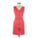 Amy Matto Casual Dress - Sheath V-Neck Sleeveless: Red Print Dresses - Women's Size 2