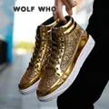 2022 scarpe Casual da uomo in pelle PU Hip Hop Gold Fashion Sneakers uomo argento microfibra top