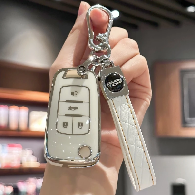 Auto Schlüssel anhänger Fall Abdeckung mit Pu Leder Lanyard für Chevy 2014-2018 Chevrolet Impala Camaro Cruze Equinox Malibu Sonic GMC Terrai Image