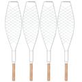 HEMOTON 4 Pcs Metal Non-stick Mesh Clip Wooden Handle Grilled Fish Barbecue Clip BBQ Net Outdoor Barbecue Tool for Camping Picnic (Handle for Random)