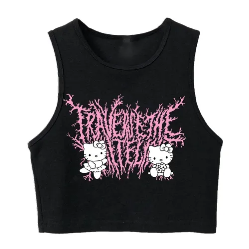 Weste Tank Top Crop Top Hallo Kitty T-Shirt Kawaii T-Shirt Sanrio Kawaii Gothic Kleidung Y2k kurz