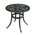 Cast Aluminum Round Table with Adjustable Foot Pad Patio End Table Side Table with Elegant Pattern Cast Aluminum Cocktail Table Outdoor Bar Table Black