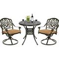 MEETWARM 3-Piece Outdoor Patio Dining Set All-Weather Cast Aluminum Patio Conversation Set for Backyard Garden Deck with 2 Cushions Swivel Rocker Chairs and 31 Round Table 2.2 Umbrella Hole