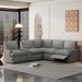 L-shape Sectional Corner Sofa, Power Recliner Sofa w/ Pillow Back & USB Ports, Linen Couch w/ Storage Table & Cup Holders