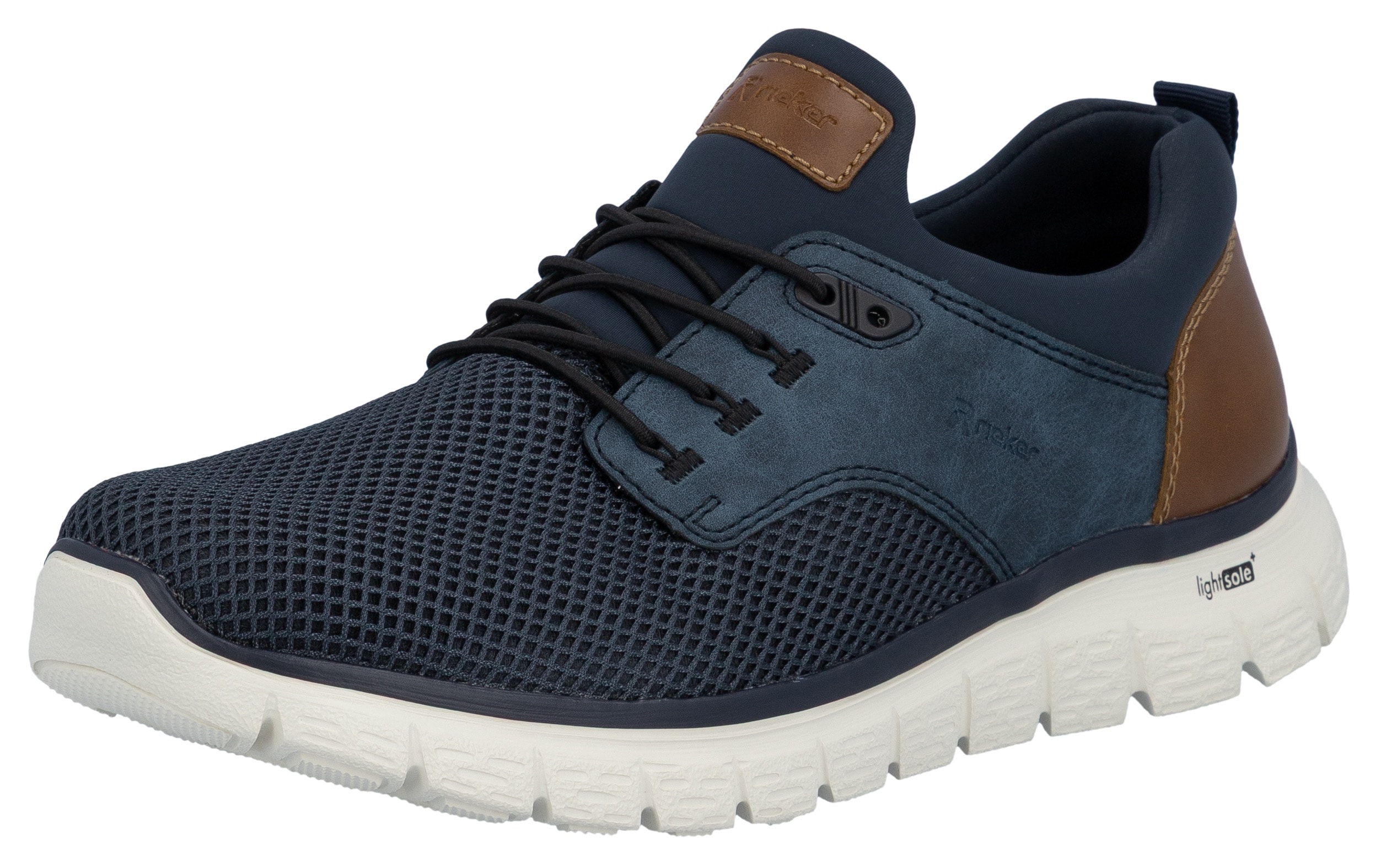 Slip-On Sneaker RIEKER, Herren, Gr. 47, blau (dunkelblau, kombiniert), Lederimitat, Textil, Schuhe, Trekking Sandale, Sommerschuh, Freizeitschuh mit Gummizug