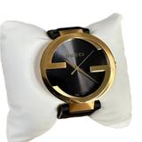 Gucci Accessories | Gucci Interlocking-G Black Leather Watch | Color: Gold | Size: Os