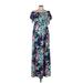 Casual Dress - Maxi: Blue Floral Motif Dresses - Women's Size Large