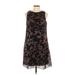 SL Fashions Cocktail Dress - Mini Crew Neck Sleeveless: Brown Floral Dresses - Women's Size 12