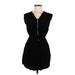 Streetwear Society Casual Dress - Mini V Neck Short sleeves: Black Solid Dresses - Women's Size Medium