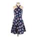 Charlotte Russe Cocktail Dress - Mini High Neck Sleeveless: Blue Print Dresses - Women's Size Small